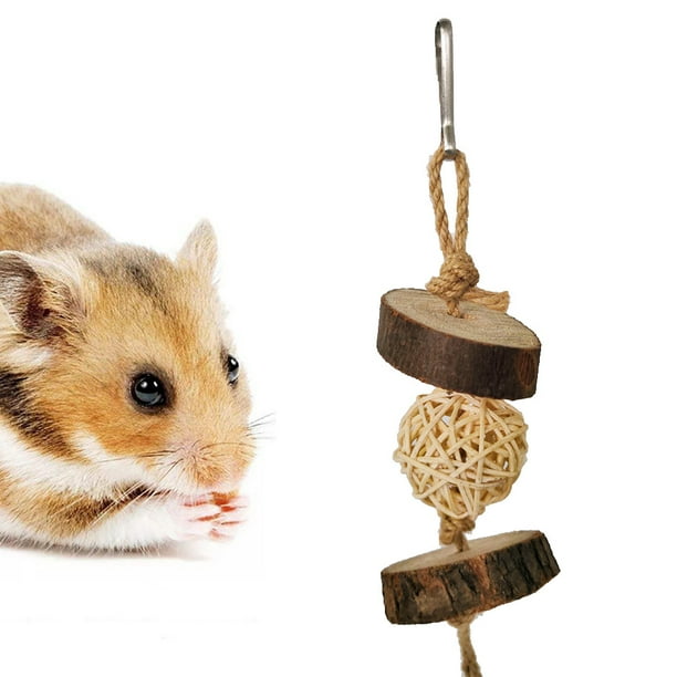 Windfall Hamster Chew Toys, Pet Organic Natural Wood Ideal Biting Wood Strings Cage Decor for