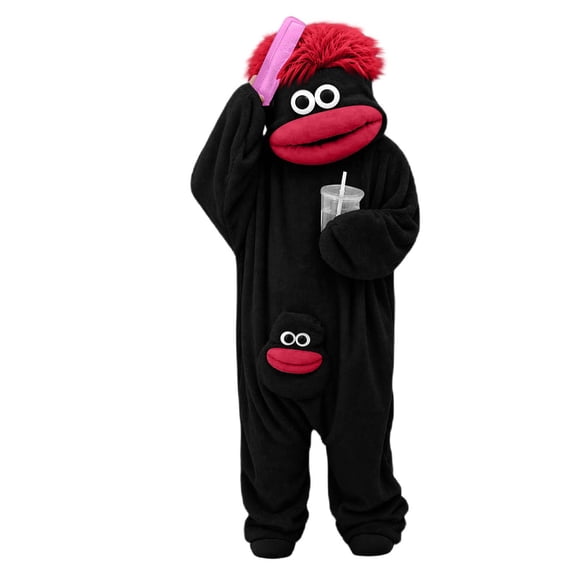 Unisex Monster Onesie Animal Pajamas Cosplay Costume, Big Eyes Wide Mouth Monster Jumpsuit, Funny Character Outfit, Halloween Costume for Couples, Parties, Photos and Lounging, and Events, Black:L