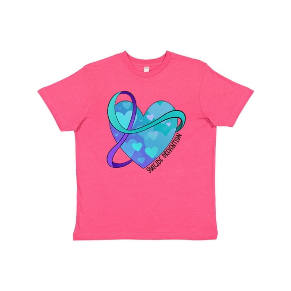 Inktastic Suicide Prevention Awareness Purple and Teal Heart Ribbon Youth T-Shirt