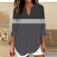 thumbnail image 2 of Duoif Womens Tops Long Sleeve Shirts for Women, Womens Cotton Linen Tunic Tops for Women Spring Summer V Neck Roll Up 3/4 Sleeve T Shirts Plain Graphic Tees Tops for Women Trendy Dark Gray L, 2 of 5