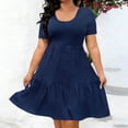 thumbnail image 2 of MaFYtyTPR Plus Size Women Summer Dress Trendy Solid Color Round Neck Short Sleeve Loose Fit A-Line Dress Mini Dresses for Women A-Navy XXXL, 2 of 6