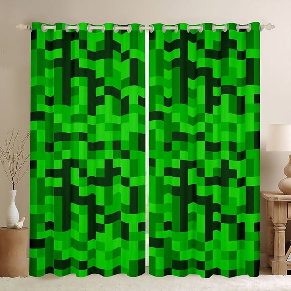 Feelyou Green Pixelate Miner Black Out Curtains, Abstract Curtains Pack of 2 (42x63 Each)