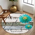 thumbnail image 3 of Teal Floral Large Area Rugs for Bedroom Living Room, Soft Non Slip Carpet Bedside Rug, Farmhouse Green White Blue Wooden Round Floor Cover Kitchen Accent Rug 5' for Dining Room/Office, 3 of 9