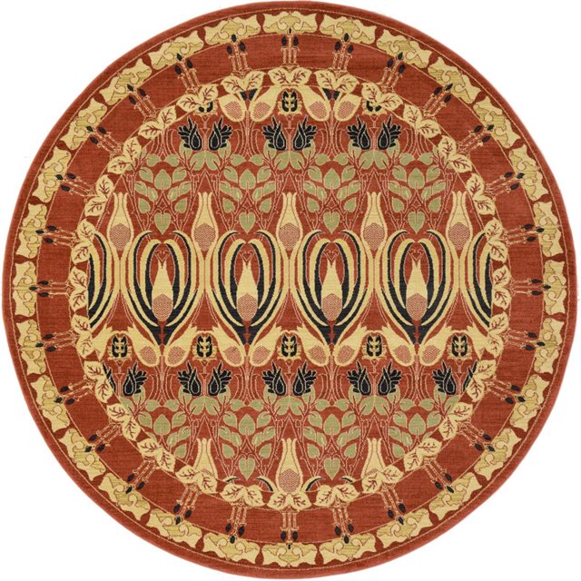 Unique Loom Tapis Design de Bordure Edinburgh 8' x 8' Rond Rouge/noir