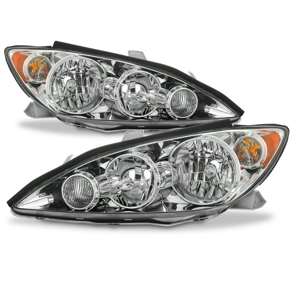 AKKON - Fits 2005 2006 Toyota Camry Sedan Halogen Type Chrome Headlights Pair Replacement Left Driver   Right Passenger