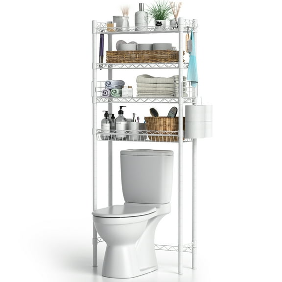 Over The Toilet Storage, Bathroom Organizer Shelves Space Saver Over Toilet, Above Toilet Storage Rack, Over-The-Toilet Storage Shelf, White