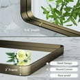 thumbnail image 3 of ZXNYH 48 x 30 Inch Brushed Silver Bathroom Mirror for Wall Brushed Brass Metal Rounded Corner Rectangle Mirror Metal Frame Deep Set Design Hangs Horizontal Or Vertical, 3 of 5