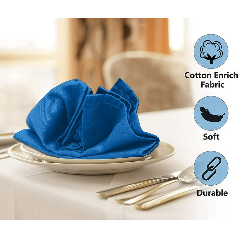 Ruvanti Cloth Napkins Set of 12, 18x18 Inches Napkins Cloth Washable, Soft,  Durable, Absorbent, Cotton Blend. Table Dinner Napkins Cloth for Hotel,  Lunch, Restaurant, Wedding Event, Parties - Blue 