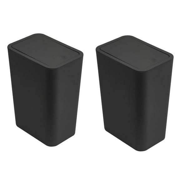 KQJQS 2-Pack 11.6 Liter Small Trash Cans with Lids, 3 Gallon Slim Bathroom Garbage Bins - Twin Waste Baskets for Bathroom, Kitchen, Bedroom, Living Room, Office & Laundry (Black)