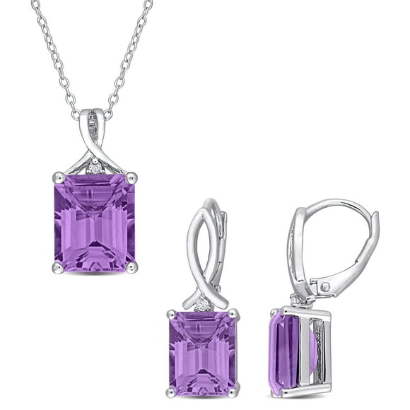 Miabella Boucles d'Oreilles et Collier pour Femmes 11-1/2 Carat T.G.W. Améthyste Octogonale et Topaze Blanche en Argent Sterling Design Torsadé Solitaire