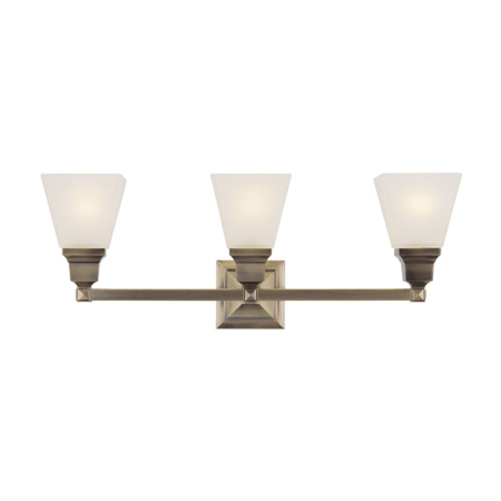 

Bathroom Vanity 3 Light With Satin Glass Antique Brass size 26 in 300 Watts - World of Crystal