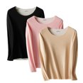 thumbnail image 1 of Hauts à Manches Longues 3 Pcs pour Femmes Col Rond Extensible Ajusté sous-Vêtements T-Shirts, 1 of 8