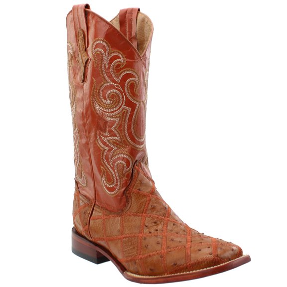 Western Boots Mens Ostrich Patchwork Cognac Cream 11693-02