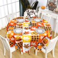 thumbnail image 1 of Fall Halloween Tablecloth, Autumn Maple Leaves Pumpkin Table Cloth Waterproof, Fall Halloween Kitchen Table Decor for Dining Holiday Party 60x60 Inch Round, 1 of 5