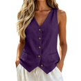 thumbnail image 6 of Gsakboxl Womens Tank Tops 2026 Women Old Money Style Pocket Button Down Cotton Linen Sleeveless Vest Loose Fit Lightweight Breathable Fashion Summer Layering Tank Top Blouse Purple XL, 6 of 7