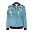 thumbnail image 5 of Lcziwo Women's Plus Size Bomber Jacket Casual Trendy 2025 Lightweight Jackets Long Sleeve Crew Neck Windbreaker Floral Print Zip Up Coats with Pockets Blue,XXXXL, 5 of 5