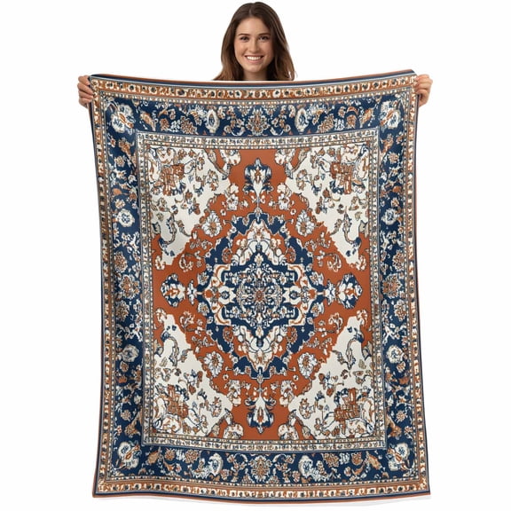 Boho Vintage Throw Blankets, Ethnic Traditional Tribal Floral Pattern Soft Fleece Blanket Decorative for Home Sofa Couch Chair Living Bedroom, 60x80 inches, Brown