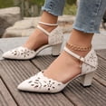 thumbnail image 2 of Bmisegm Ladies Pointed Toe Flower Hollow Out Soft Leather Pendant Buckle Large Size Heel Sandals Womens Sandals Summer White 6.5, 2 of 9