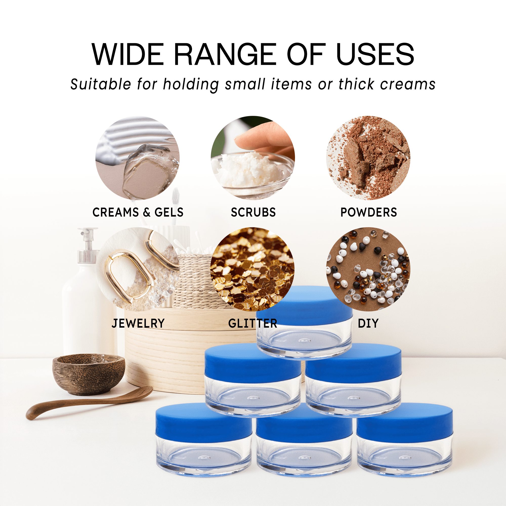 Beauticom 48 Pieces High Quality 20G/20ML Clear Round Acrylic Cosmetic Product Sample Travel Jars with Flat Top Lids (Blue)