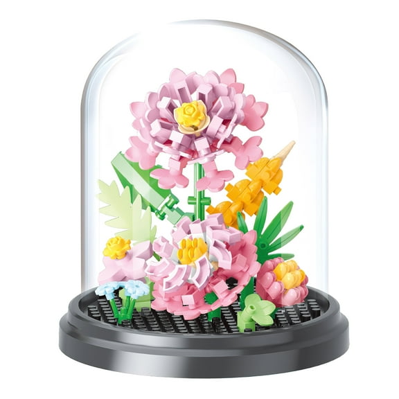 HI-REEKE Flower Mini Building Block Set Carnation Everlasting Bouquet Bonsai Plastic Toy for Adult