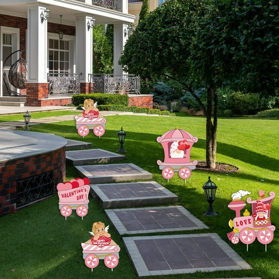 Valentines Day Decorations Outdoor Yard Signs - 4pcs Valentines Gnomes Lawn Decorations with Stakes for Valentine's Day Lawn Garden Yard Outside Decorations