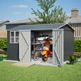 thumbnail image 2 of 10X8FT Outdoor Steel Storage Shed with Clear Window, Utility Garden Shed with Lockable Door and Sloped Roof, Weather Resistant Organization for Garden, Lawn, Gray, 2 of 9