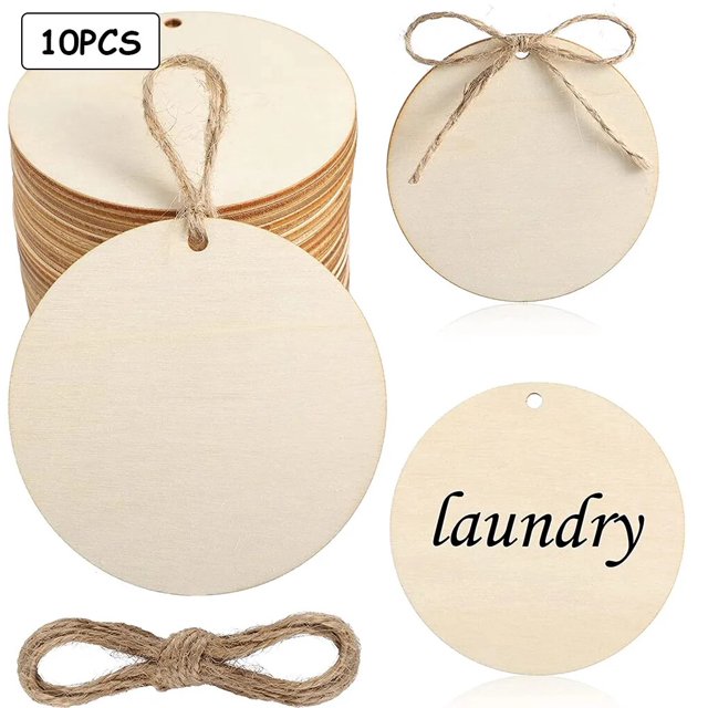 Adornos navideños de madera sin terminar, 10 piezas, colgantes en blanco, rebanadas de madera con hilo de yute, manualidades para decoración de árbol de Navidad DIY