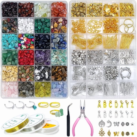 1587pcs Natural Stone Bead Jewelry Kit - Irregular Beads, Tools Included - Make Bracelets, Necklaces, Earrings - Ideal Christmas & Halloween Gift for Adults