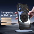 thumbnail image 6 of Compatible with iPhone 16 Plus Case, [Military Grade Drop Tested][Camera Lens Protection][Built in Kickstand] Translucent Tempered Glass Slim Back Soft Edge Magnetic Cover,Black, 6 of 8