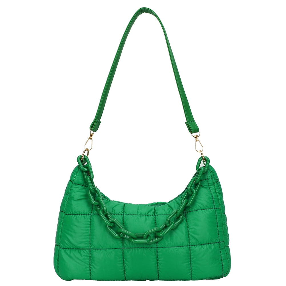 Yucurem Casual Chain Quilted Underarm Bags, Solid Nylon Shoulder Bags