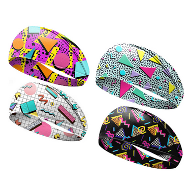 TELOLY 4Pcs Sweat Band,80s Retro Print Headbands,Polyester Head Bands for Women