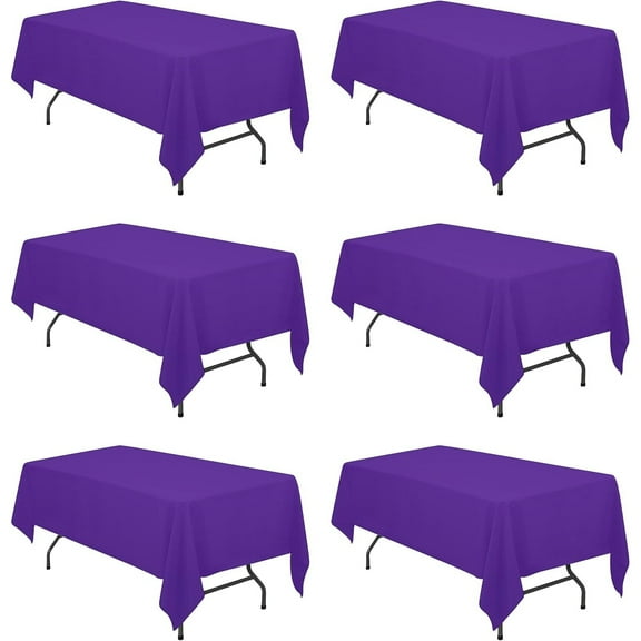6 Pack Purple Tablecloths for 6 Foot Rectangle Tables 60 x 102 Inch - 6ft Rectangular Bulk Linen Polyester Fabric Washable Cloth Cover for Wedding Reception Banquet Birthday Party