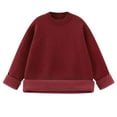 thumbnail image 5 of Women's Crewneck Sweater Winter Warm Sherpa Sweatshirt Solid Color Pullover Wine 4XL, 5 of 8