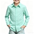 thumbnail image 3 of Boys Long Sleeve Dress Shirts Kids Classic Collared Button-Down Shirt School Uniform Shirts Green,10-11 Years, 3 of 6