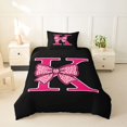 thumbnail image 2 of spefrowx Pink Leopard Print Bow Monogram Twin Duvet Cover for Teens, Black Letter K Print Twin Bedding, Black Reversible, 2 Pieces, 1 Duvet Cover and 1 Pillowcase, 2 of 6