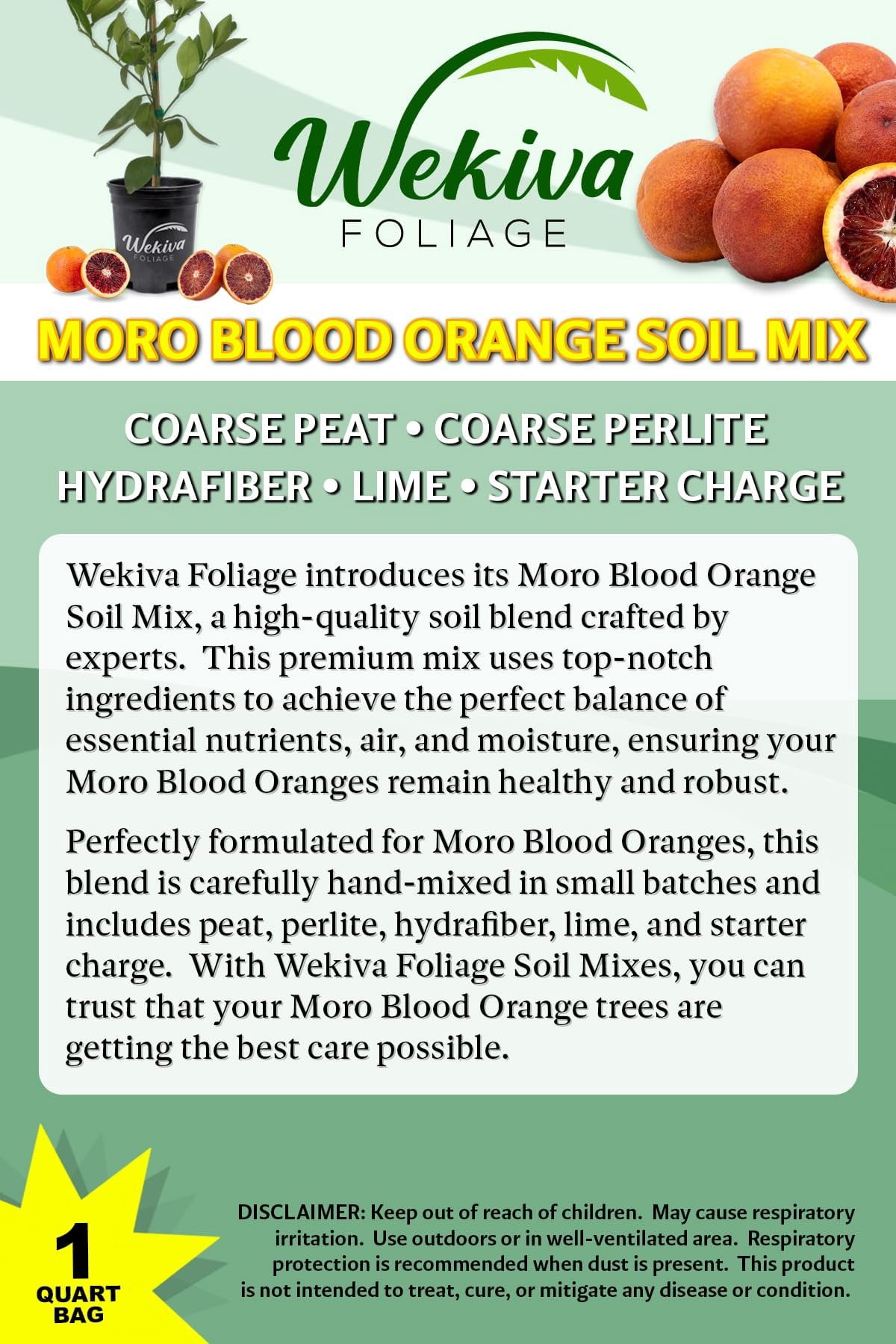 Moro Blood Orange Tree Growing Soil Mix  3 Quarts - Custom Soil Blend  Potting Mix for Moro Blood Orange Trees  Specially Developed by and for Professional Nursery Growers - Nutrient-Rich Formula