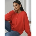 thumbnail image 3 of Womens Button Up Cardigan Sweaters Long Sleeve Crew Neck Fall Soft Knit Loose Sweater Tops Red L, 3 of 6