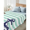thumbnail image 4 of Anchor Aqua Twim Size Flat Sheet, Wrinkleproof & Fadeproof Cooling Flat Bed Sheet Only, Modern Navy Blue White Striped Nautical Breathable Soft Bedding Top Sheets 66 x 96 Inches, 4 of 8
