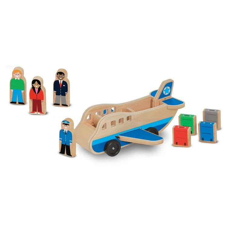 Melissa Doug Wooden Airplane Play Set With 4 Play Figures and 4 Suitcases