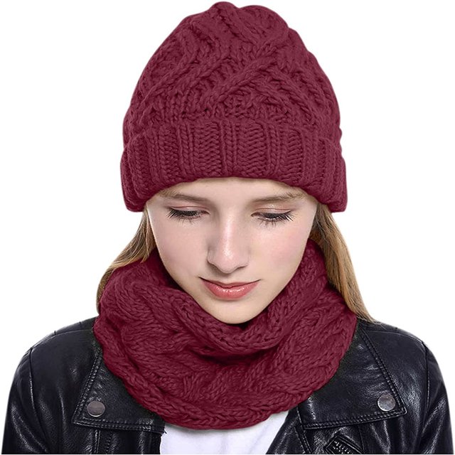 Gorro de invierno para mujer, conjunto de bufanda, gorro de punto cálido, bufandas para el cuello para mujeres y hombres