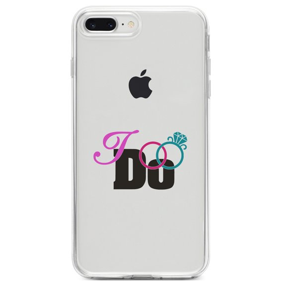 DistinctInk Clear Shockproof Hybrid Case for iPhone 7 PLUS / 8 PLUS (5.5" Screen) TPU Bumper Acrylic Back Tempered Glass Screen Protector - I Do - Wedding Rings