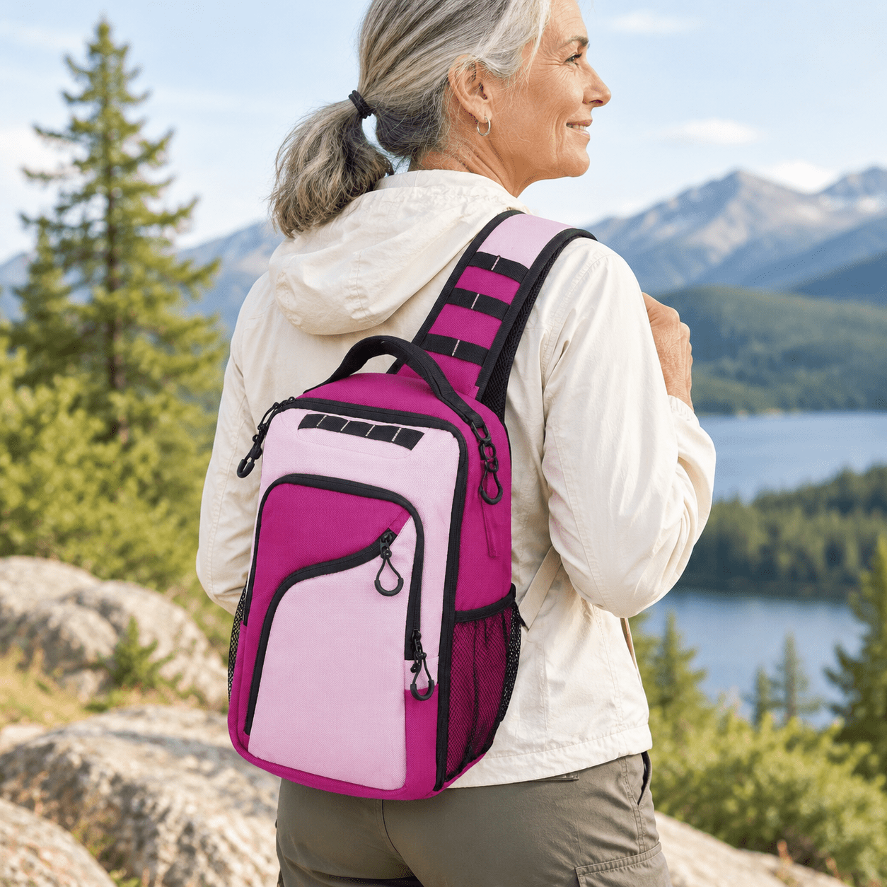 Pink Fishing Tackle Bag 1680d Crossbodypack For Woman