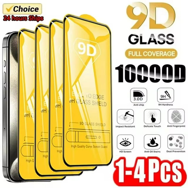 1-4PCS 9D Screen Protector Tempered Glass for IPhone 16 15 14 13 12 11 Pro Max Protective Glass For IPhone X XR XS Max 7 8 Plus