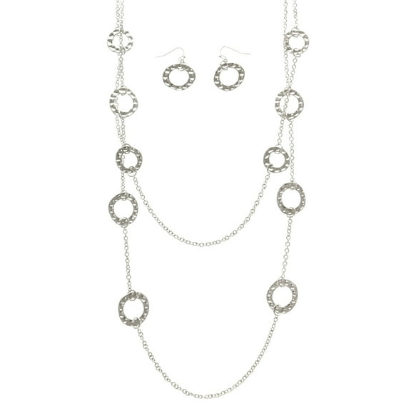 Mi Amore Layered Silver-Tone Statement Necklace With Circle Shaped Accents; Comes With Matching Earrings TMN228