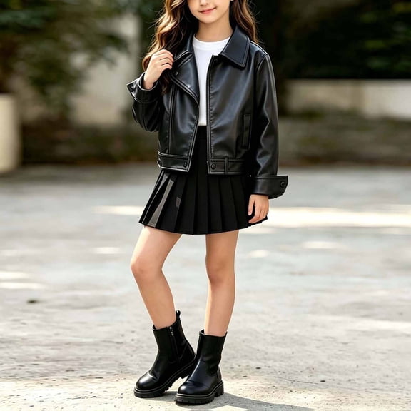 Ynynloco Girls Children Collar Motorcycle Faux Leather Coats Kids Spring Autumn Bomber PU Soft Leather Jackets 5-15Y