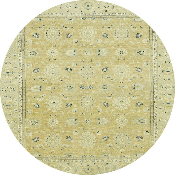 Ahgly Company Machine Washable Indoor Round Abstract Brown Gold Area Rugs, 8' Round