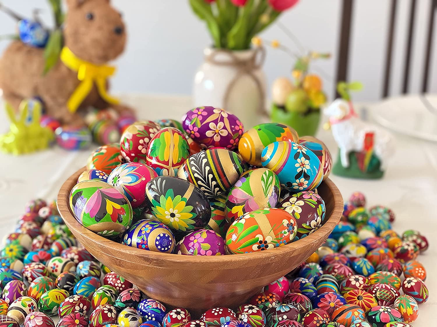 Importer AM Polish Easter Hand Painted Wooden Eggs (Pisanki) Decorative Eggs for Easter Set of 6 Medium Eggs