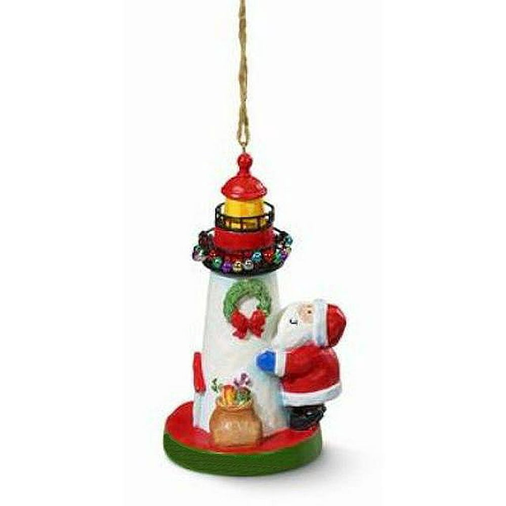 Cape Shore Santa Decorating Lighthouse Nautical Christmas Ornament Resin