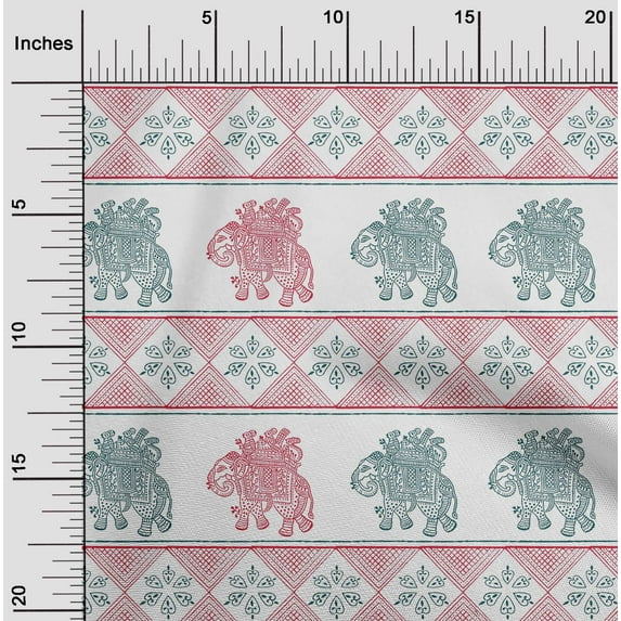 oneOone Polyester Lycra Fabric Floral & Elephant Block Print Fabric By The Yard 56 Inch Wide