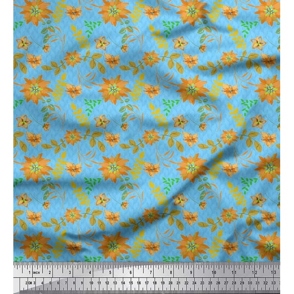 Soimoi Cotton Duck Fabric Leaves & Aster Floral Print Sewing Fabric Yard 42 Inch Wide